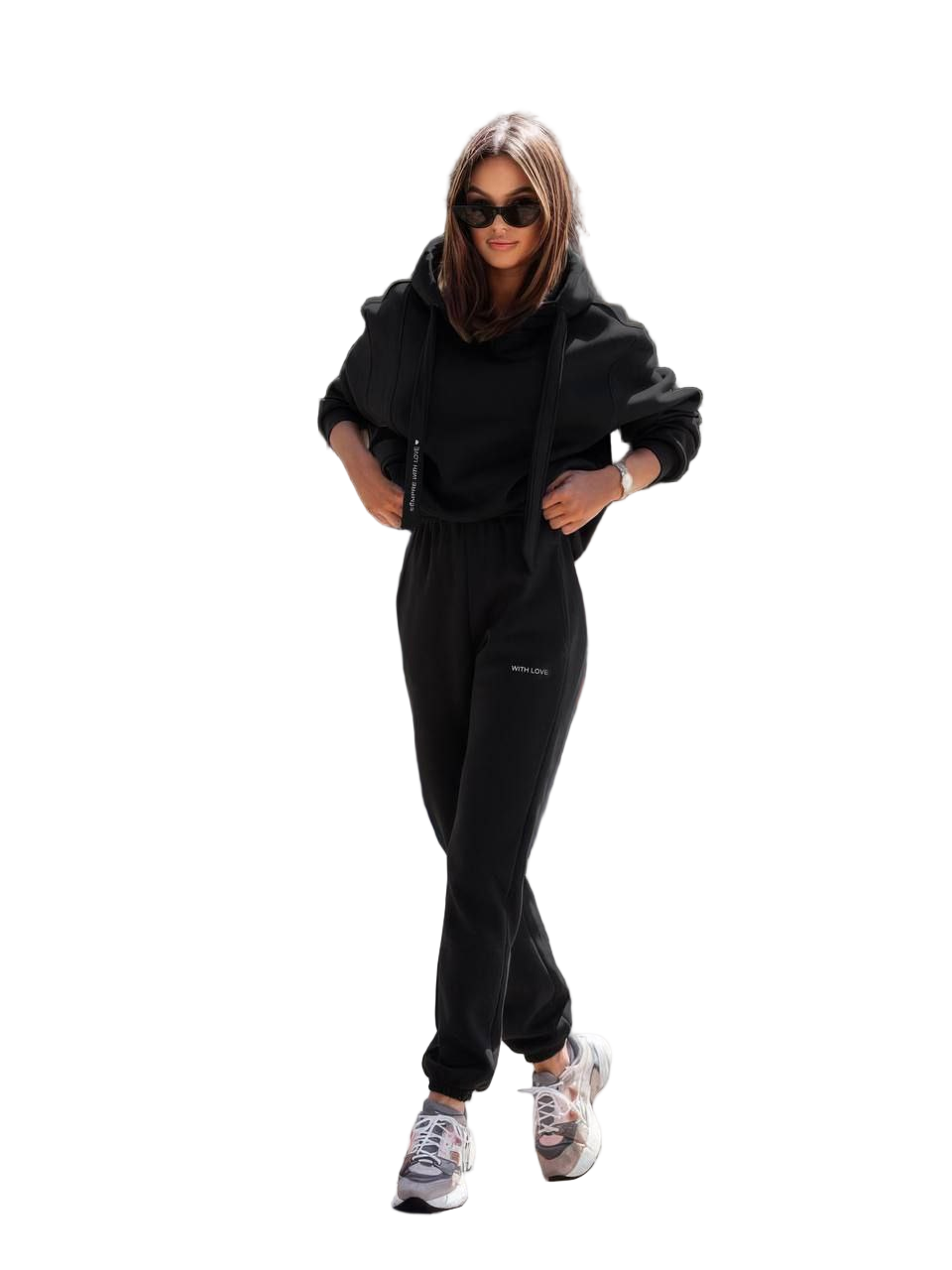 Black Fleece Lined Tracksuit Hoodie and Joggers Set Women's Trinitka