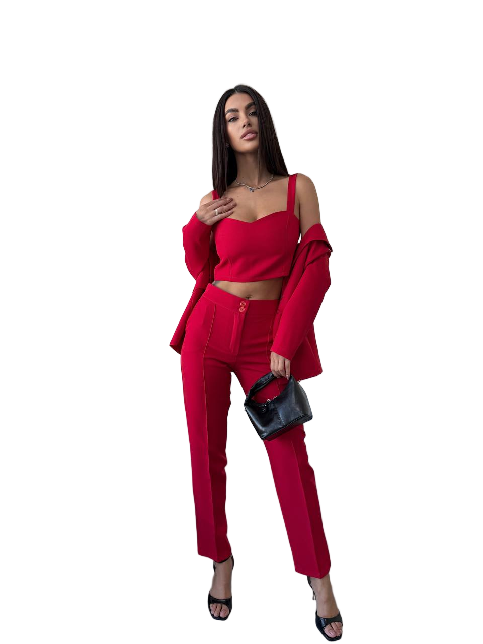 Stylish Red Women's Three-Piece Suit for Office and Smart Casual