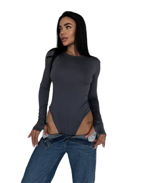 Womens Long Sleeve Grey Bodysuit Microdiving Fabric