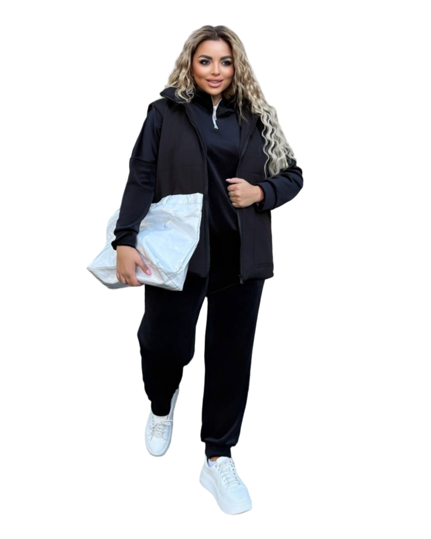 Black Velour Three Piece Suit with Vest Water Resistant Soft Velvet Feel