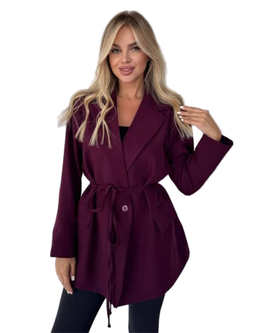 Womens Oversized Burgundy Blazer Jacket with Shoulder Pads