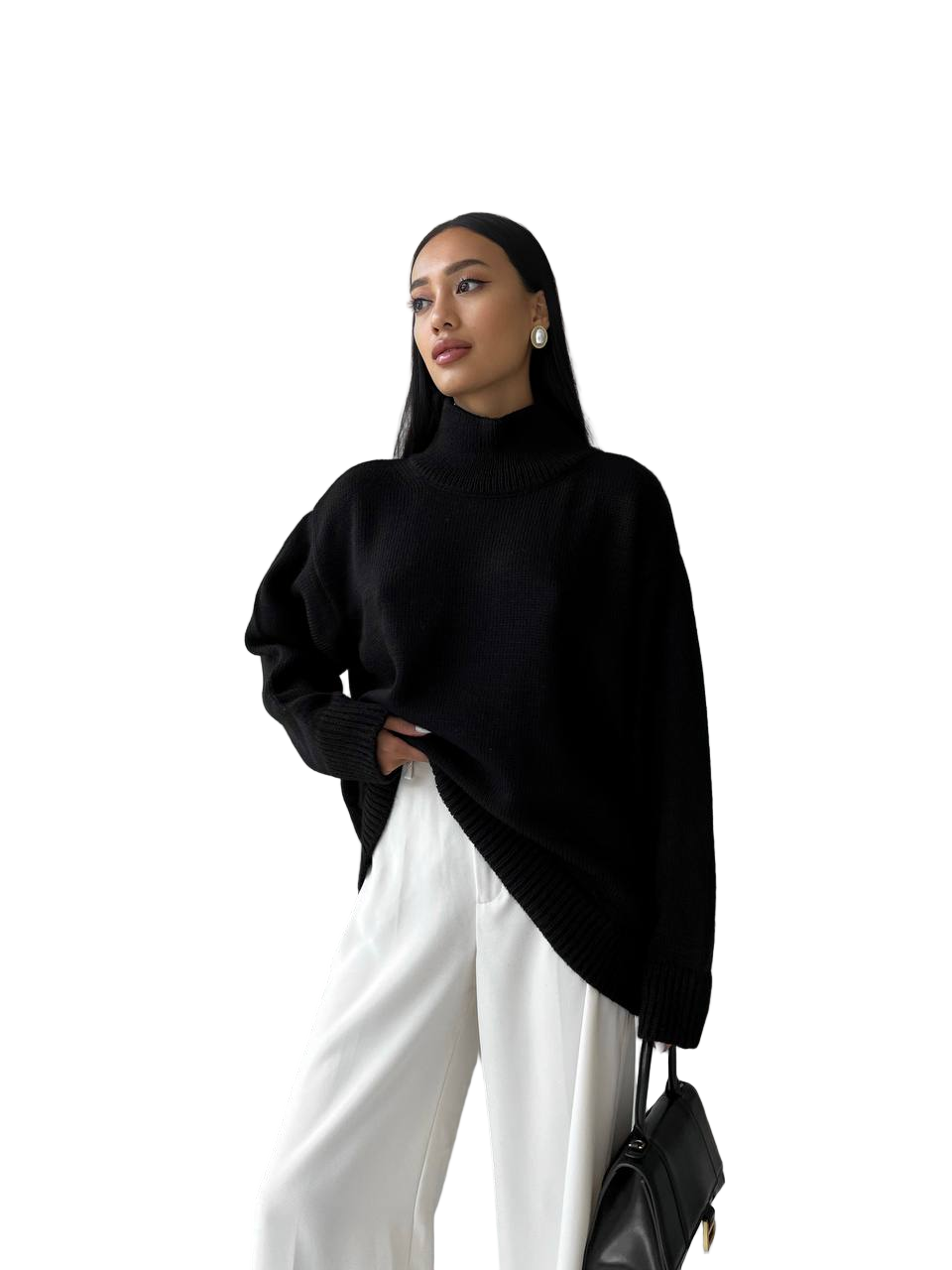 Black Oversized Turtleneck Sweater Wool Blend Knit
