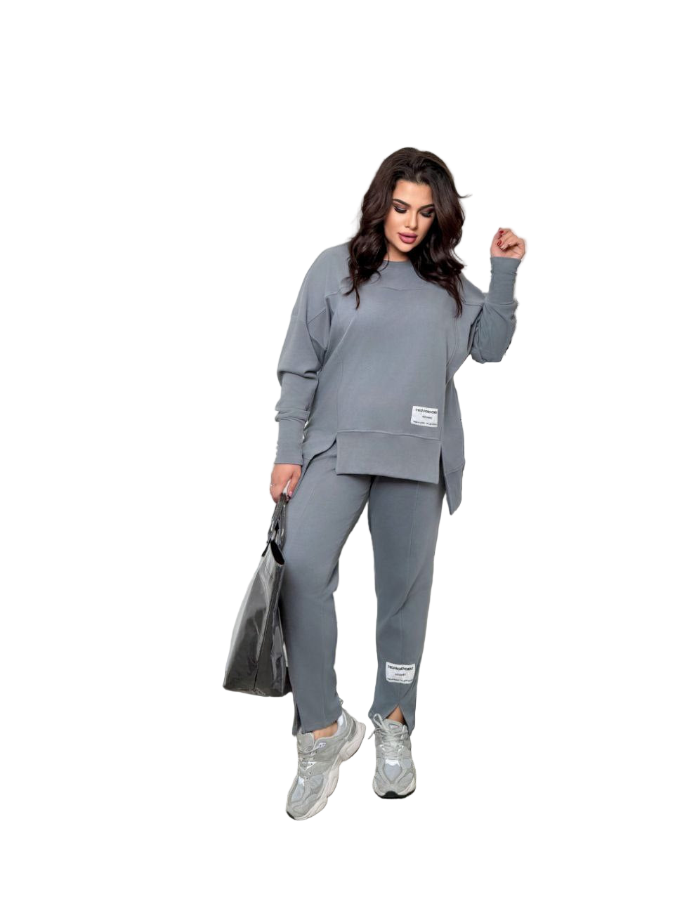 Gray Plush Microfleece Tracksuit Women Warm Oversized Athleisure Set