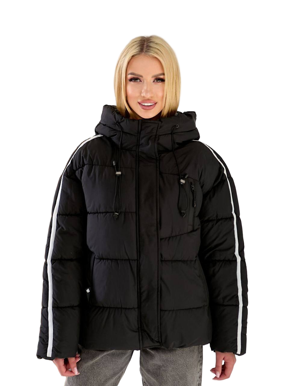 Black Hooded Puffer Jacket Womens Winter Insulated Oversized Polyester
