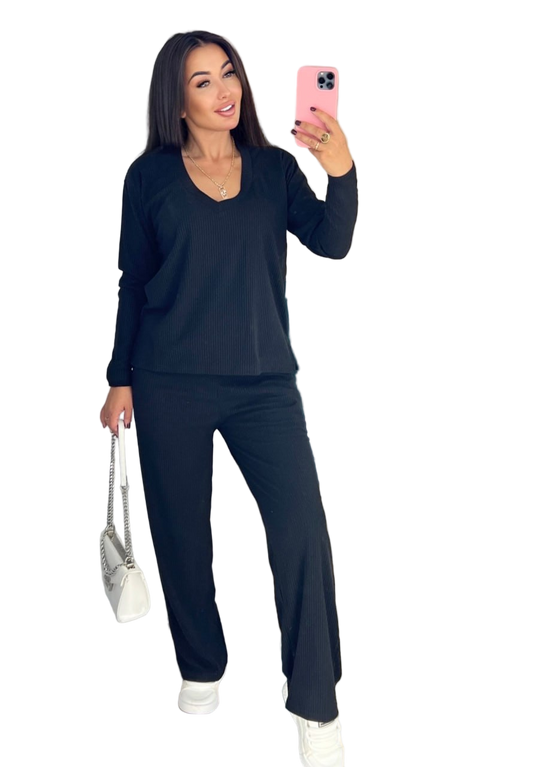 Black Women's Casual Two-Piece Set Turkish Mustang Knit