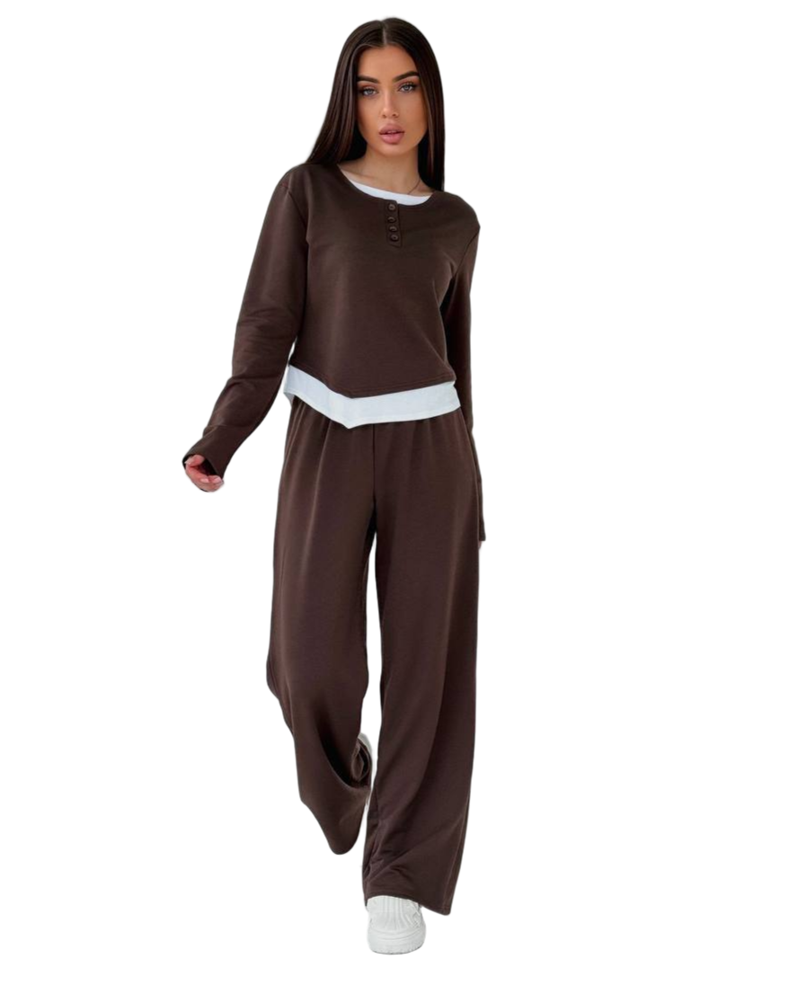 Brown Two-Piece Comfortable Lounge Set with Soft Fabric