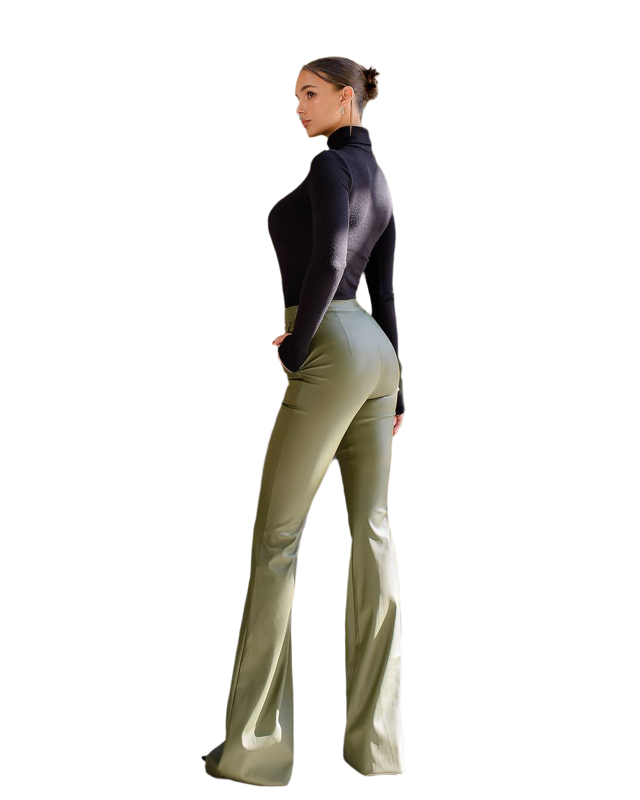 Womens Eco Leather Trousers High Waist Wide Leg Pants