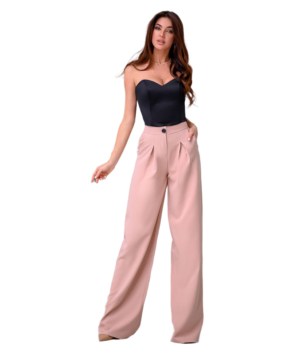Wide Leg Trousers for Women in Suiting Diagonal Crepe Fabric
