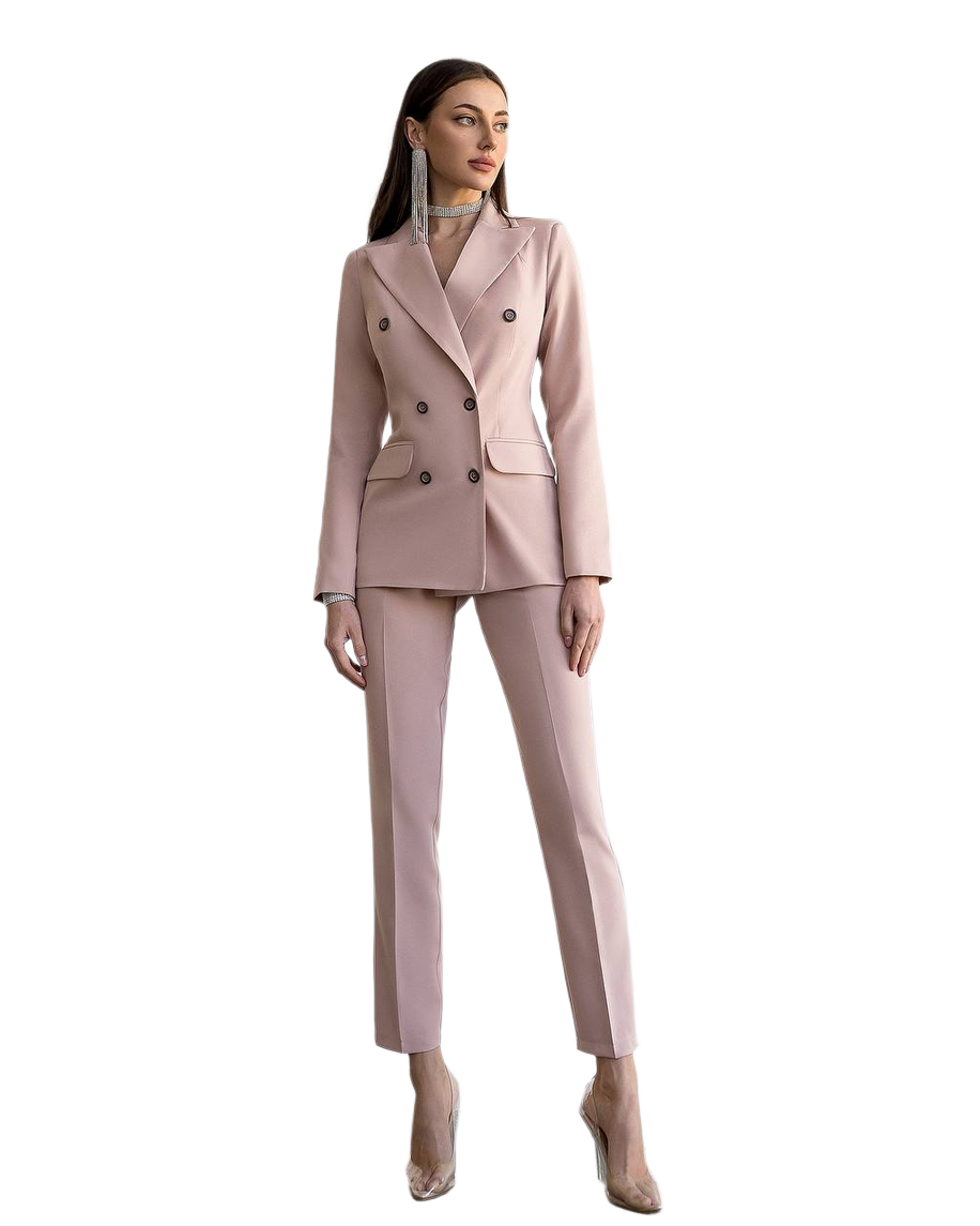 Womens Double Breasted Lined Blazer Suit with Trousers in Soft Pink