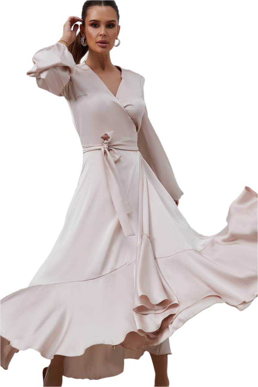 Elegant Satin Long Sleeve Dress for Women with Glossy Sheen
