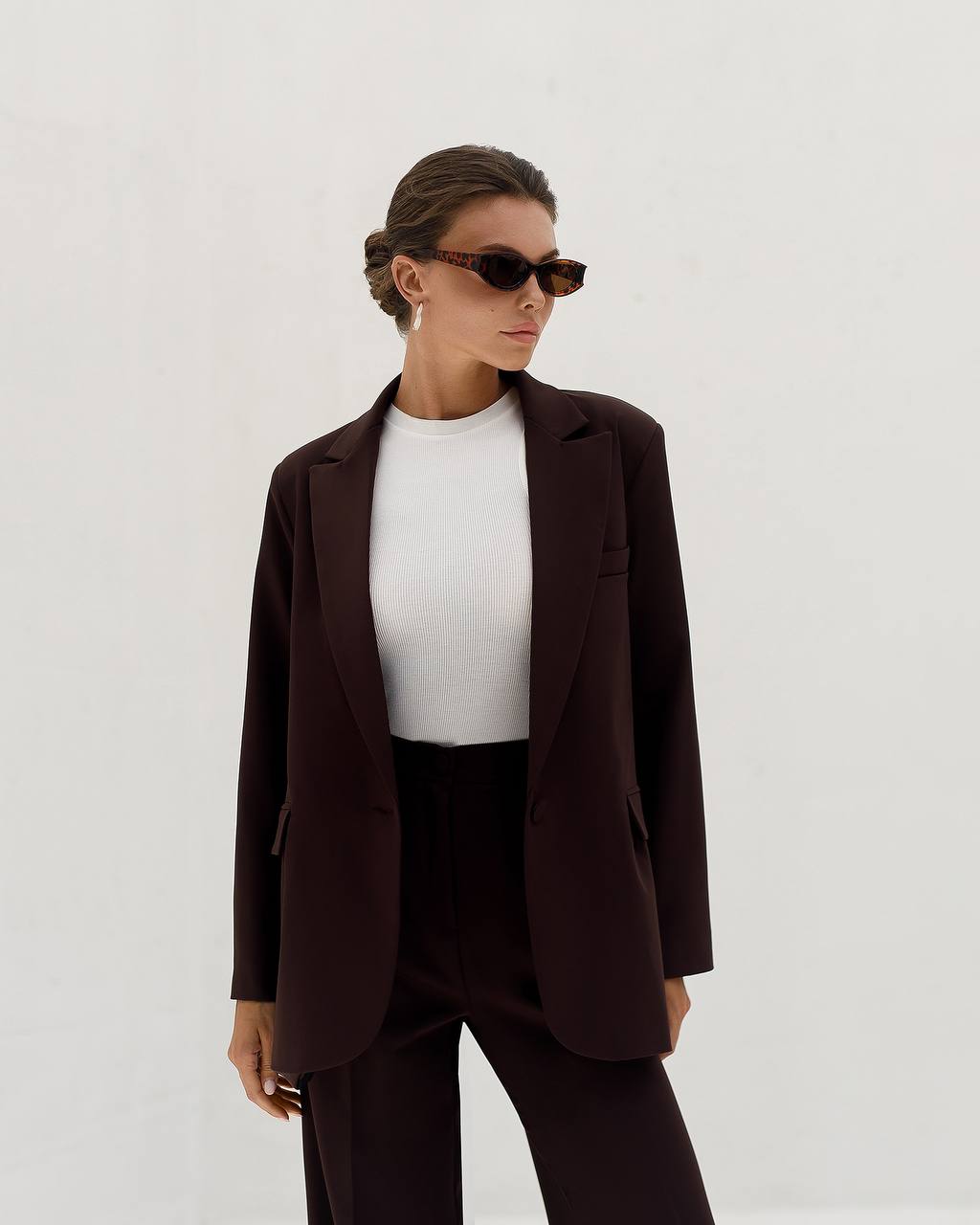Womens Double Suit Premium Diagonal Crepe Black Chocolate