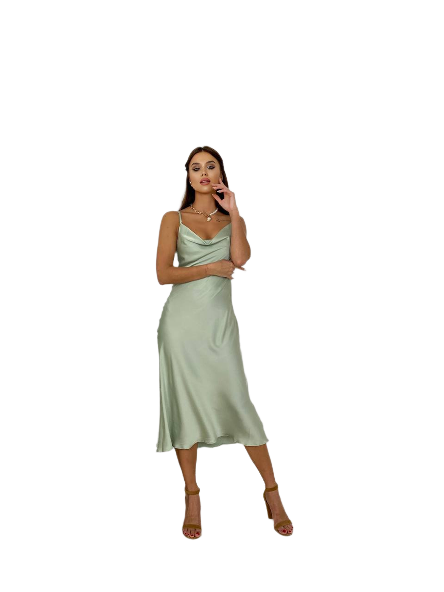 Mary Women's Silk Combination Dress in Soft Green