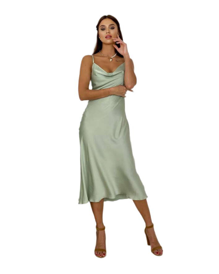 Mary Women's Silk Combination Dress in Soft Green