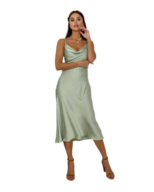 Mary Women's Silk Combination Dress in Soft Green