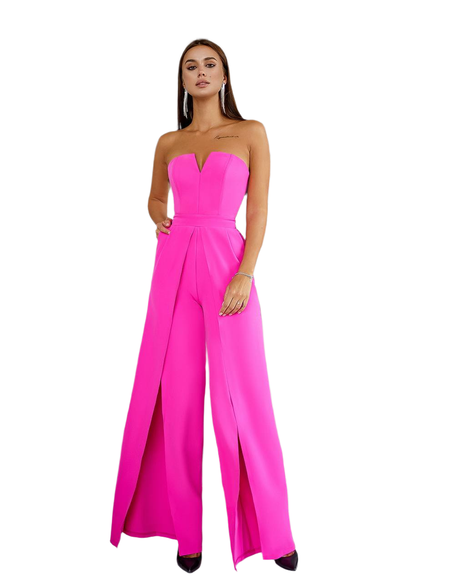 Raspberry Women Jumpsuit Bridal Wedding Bridesmaid Prom Graduation Rehearsal Dinner Corset Top Wide Pants Cullotes Palazzo