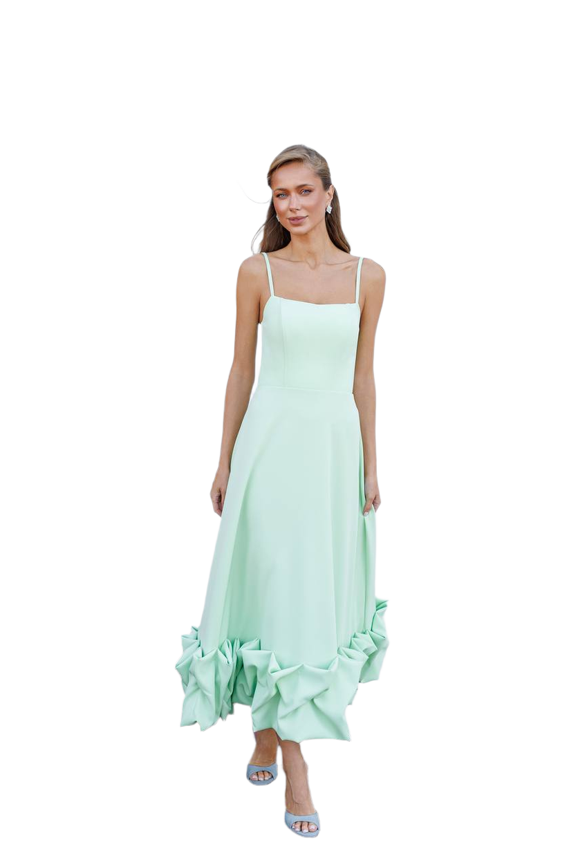 Womens Premium Diagonal Crepe Dress with Ruffle Hem