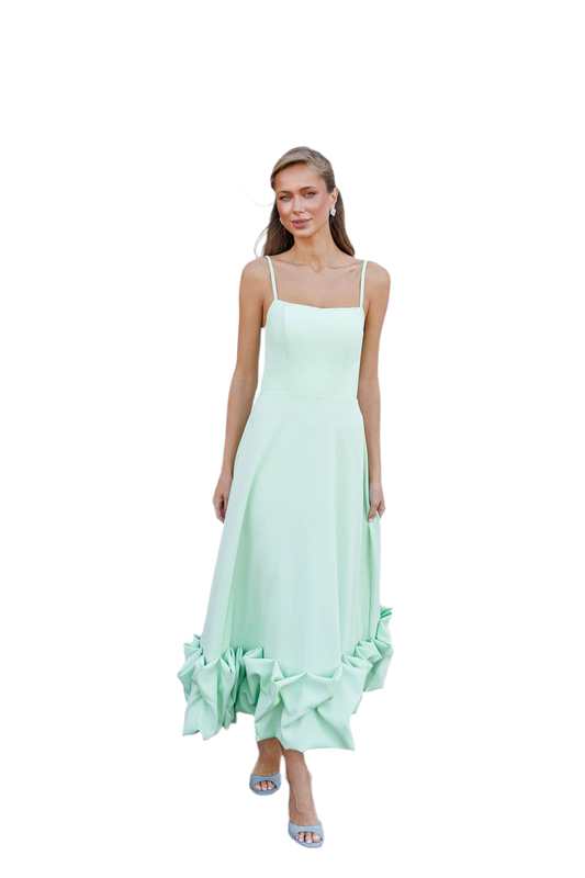 Womens Premium Diagonal Crepe Dress with Ruffle Hem