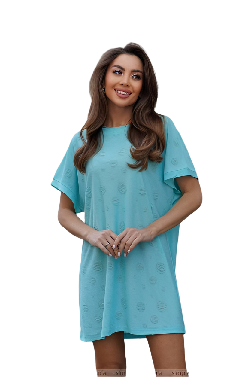 Casual Blue Knit T-Shirt Dress for Women