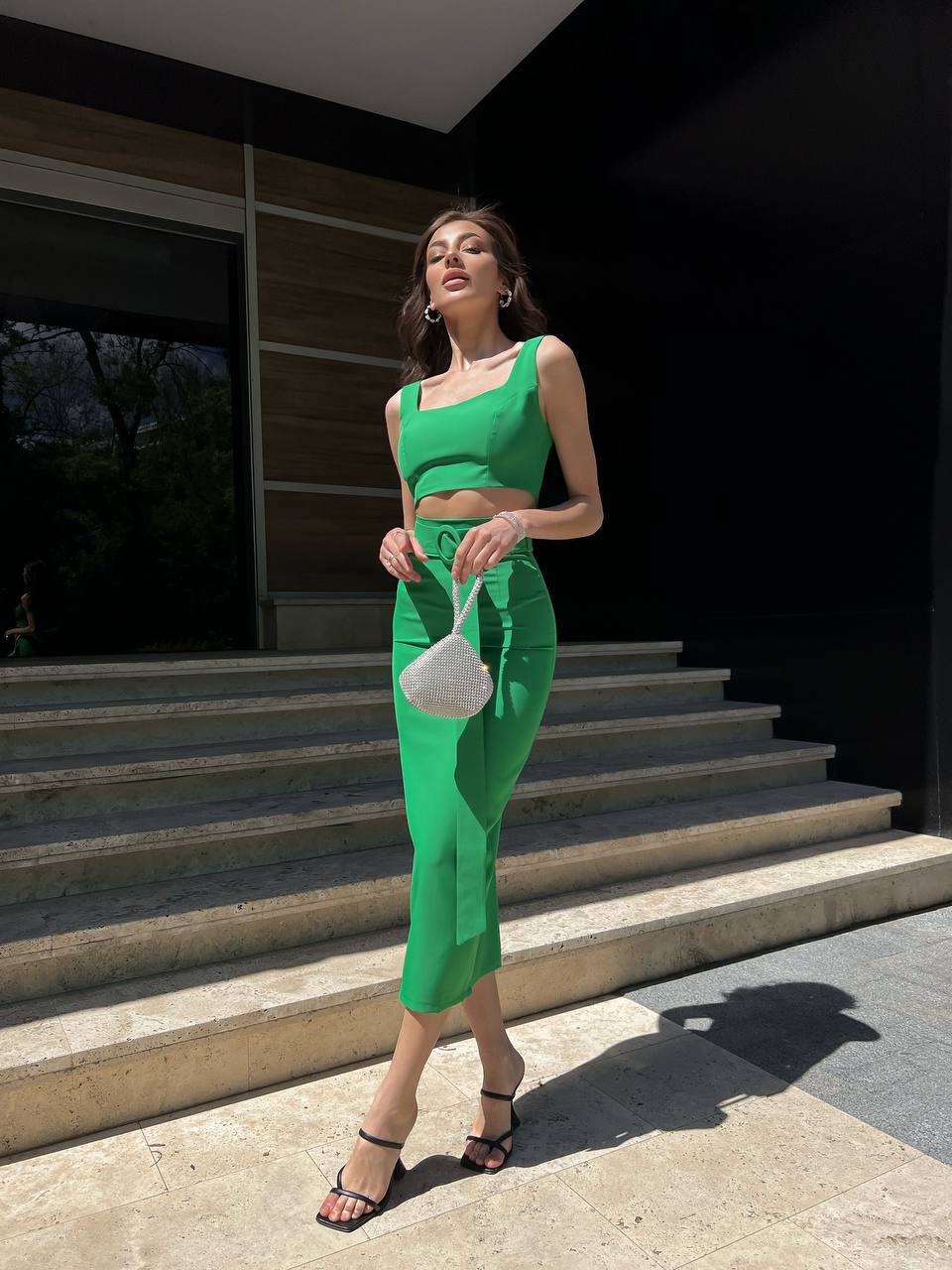 Womens Pencil Skirt and Top Set Diagonal Crepe