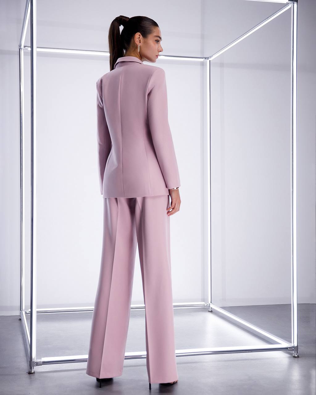 Pink Prom Bridal Wedding Cocktail Graduation Three Piece Womens Suit Jacket Top Trousers Elegant Business Outfit Pantsuit Palazzo Pants