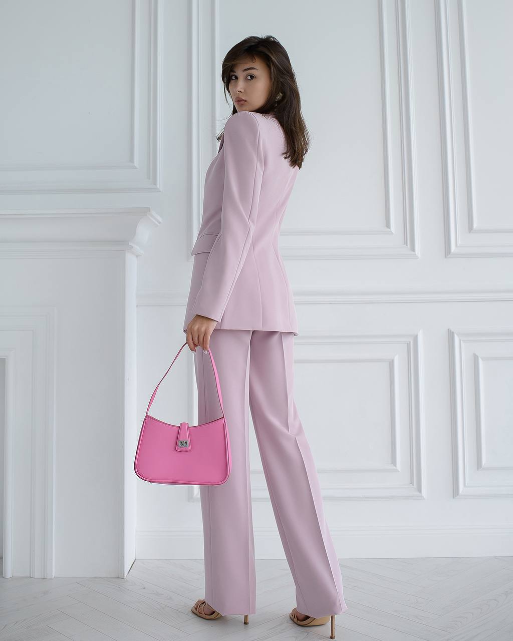 Womens Premium Crepe Diagonale Suit Blazer and Pants in Pink Black Red Blue and Milk