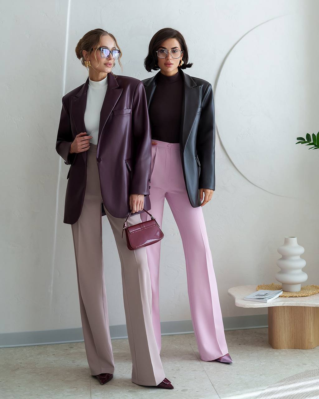 Womens Eco Leather Blazer on Suede Black and Wine