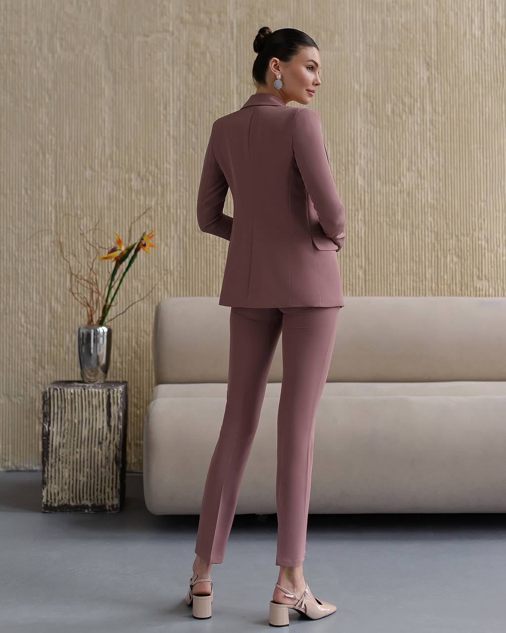 Brown Women Jacket Pants Suit Pantsuit Chic Oficial interview Elegant Cocktail Prom Graduation