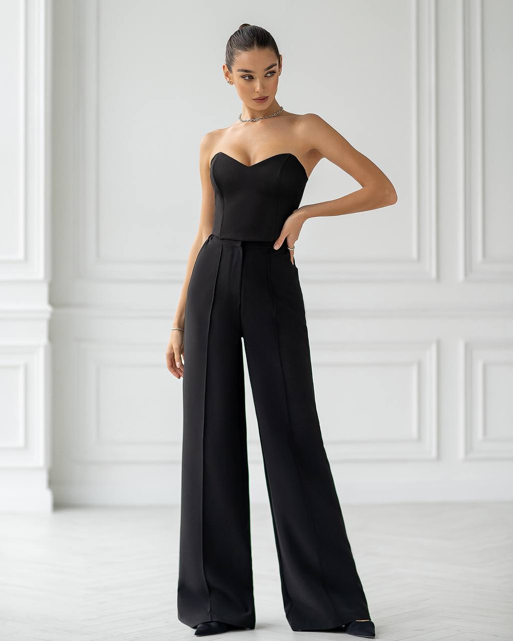 Women Premium Suit Crepe Diagonal Pants with Elastic Back