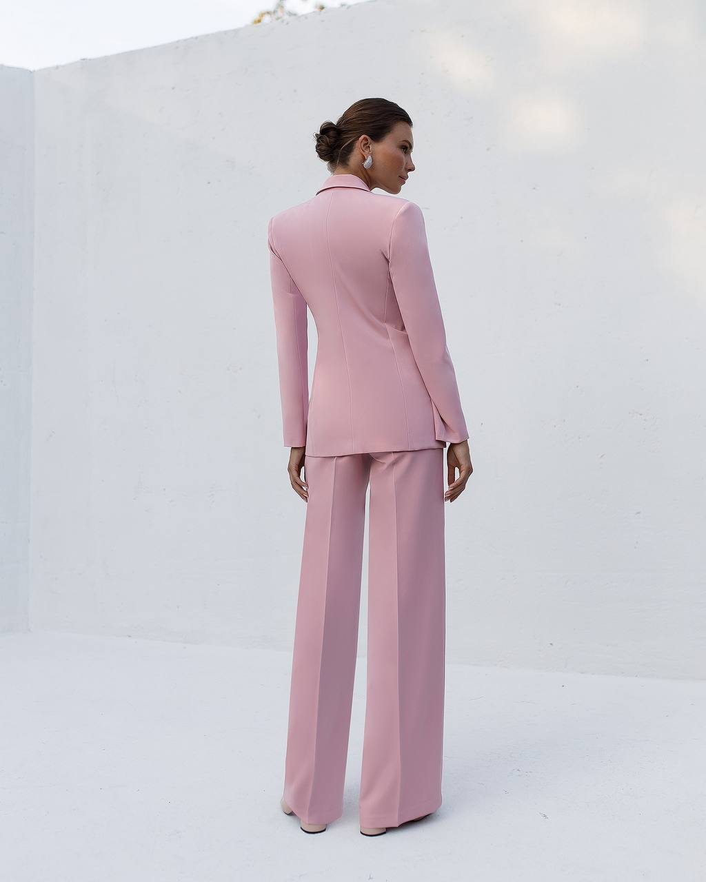 Pink Prom Bridal Wedding Cocktail Graduation Three Piece Womens Suit Jacket Top Trousers Elegant Business Outfit Pantsuit Palazzo Pants