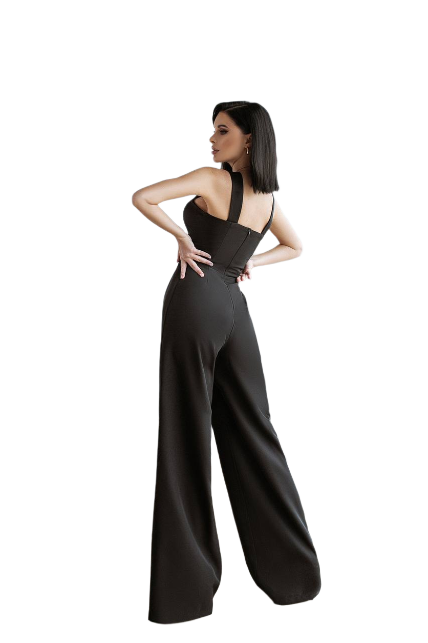 Electra Black Jumpsuit for Women with Satin Details