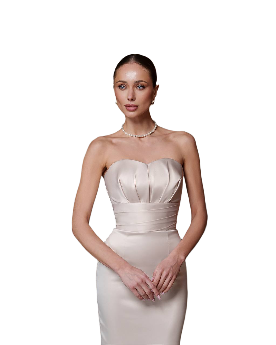 Elegant Strapless Satin Midi Dress for Women
