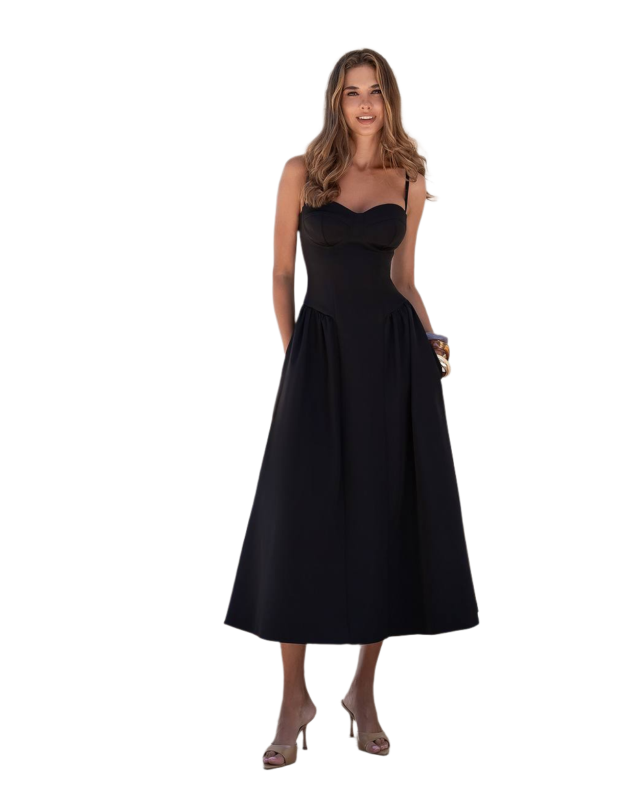 Elegant Black Dress in Premium Suit Crepe Diagonal Fabric