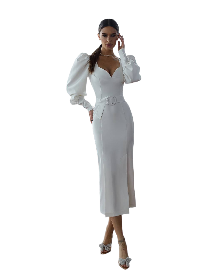 Elegant Women's Midi Dress in Premium Suit Crepe Fabric