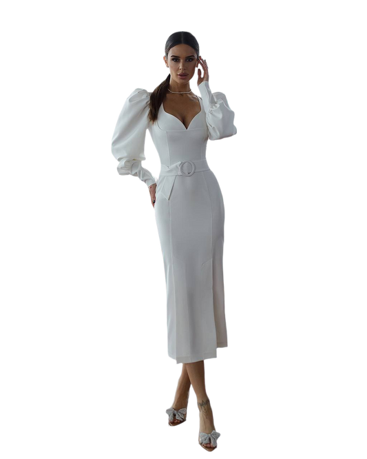 Elegant Women's Midi Dress in Premium Suit Crepe Fabric