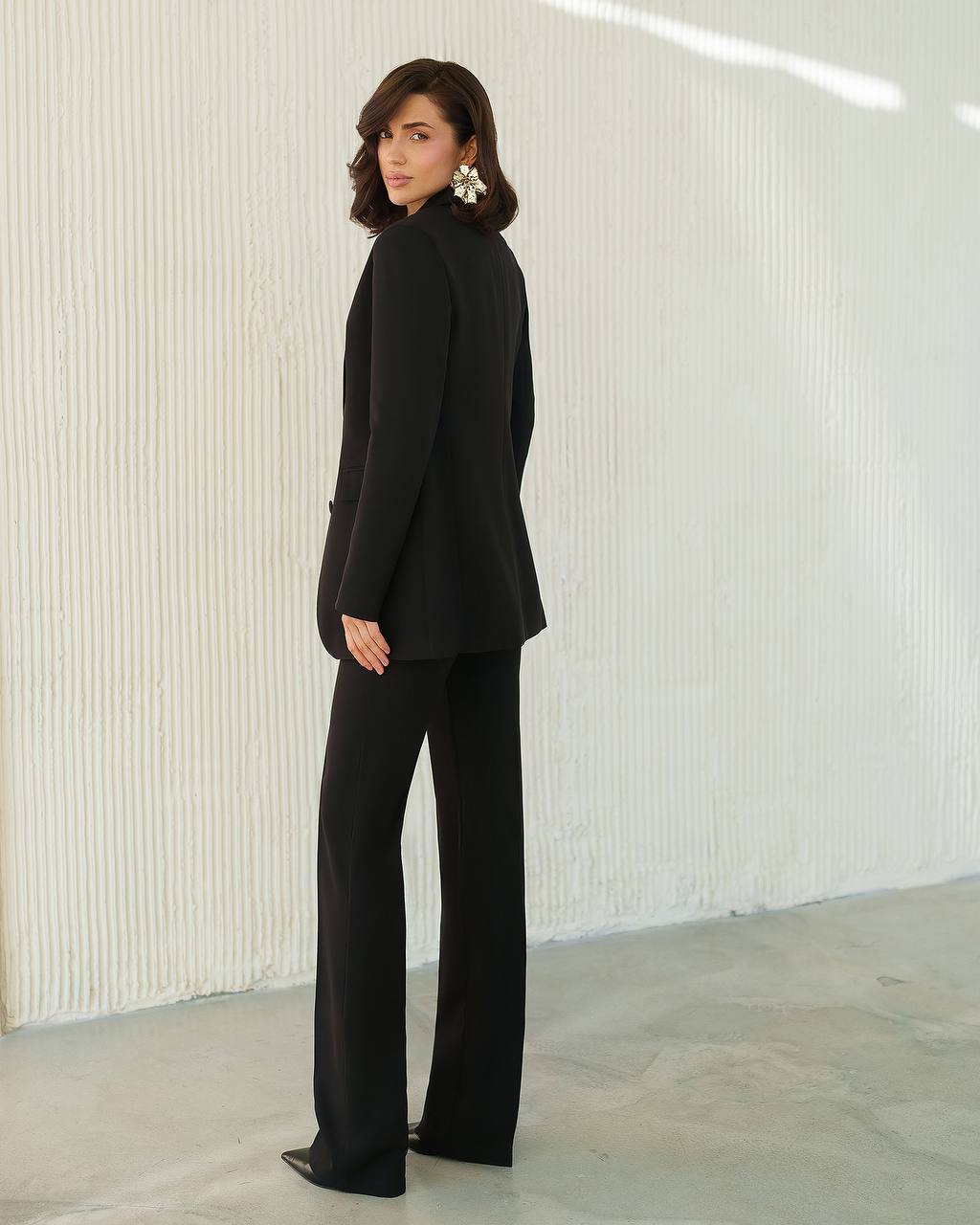 Womens Three-Piece Suit with Vest Diagonal Crepe Fabric