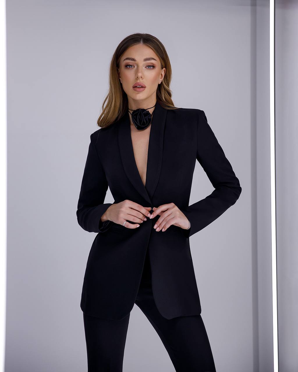 Womens Black Suit with Lined Blazer and Flared Pants