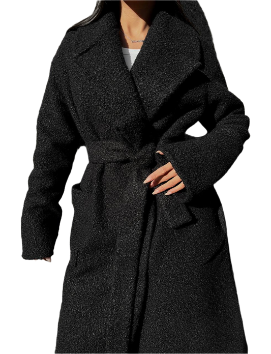 Black coat with a belt on a white background