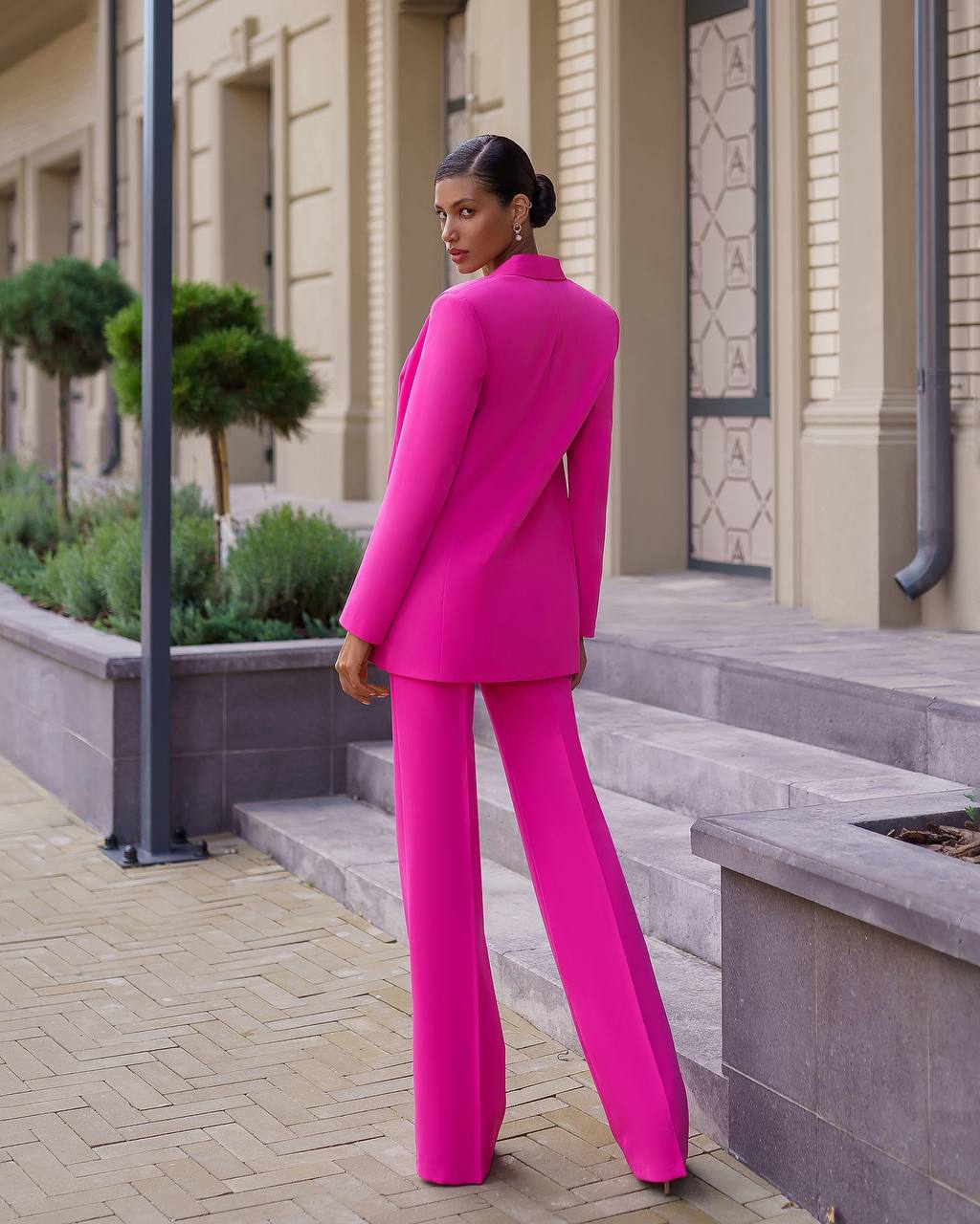Womens Pink Suit with Lined Blazer and Flared Pants