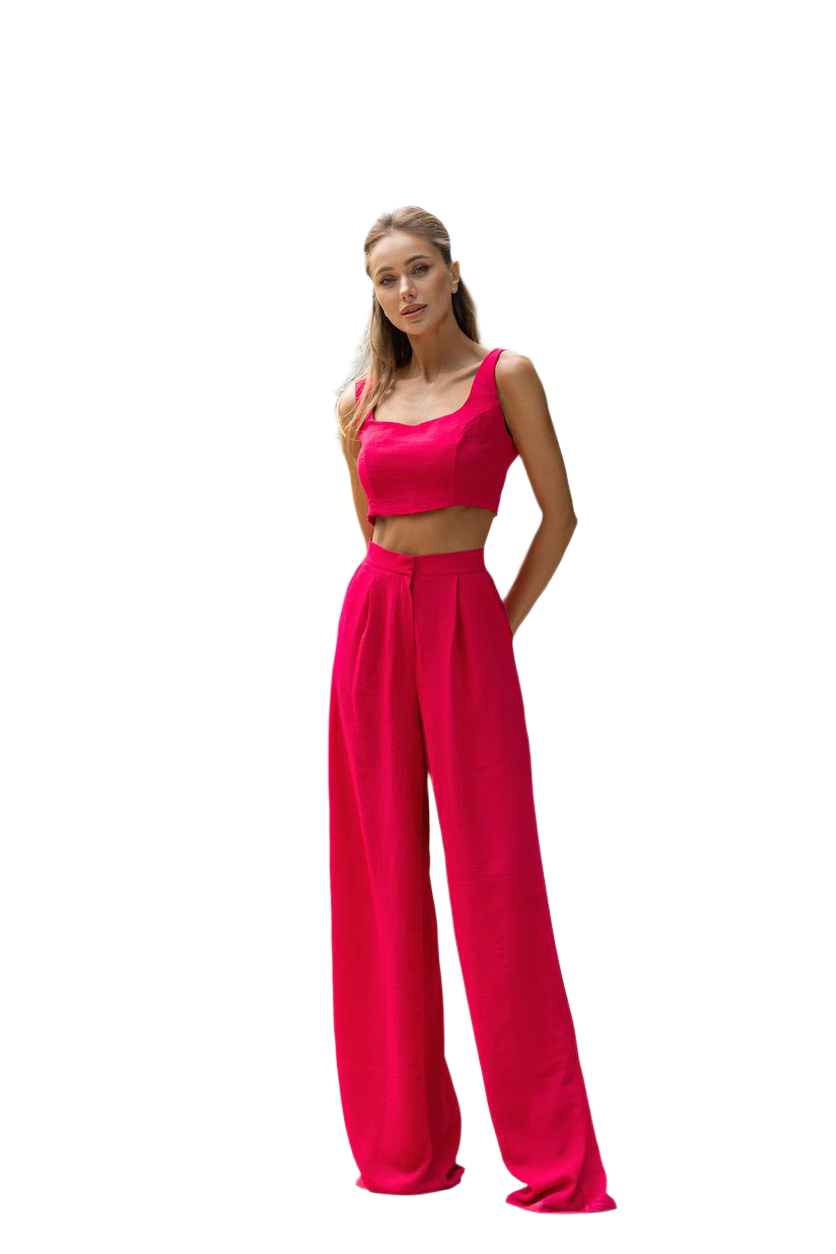 Womens Suit Set High Waisted Pants and Crop Top in American Crepe Fabric