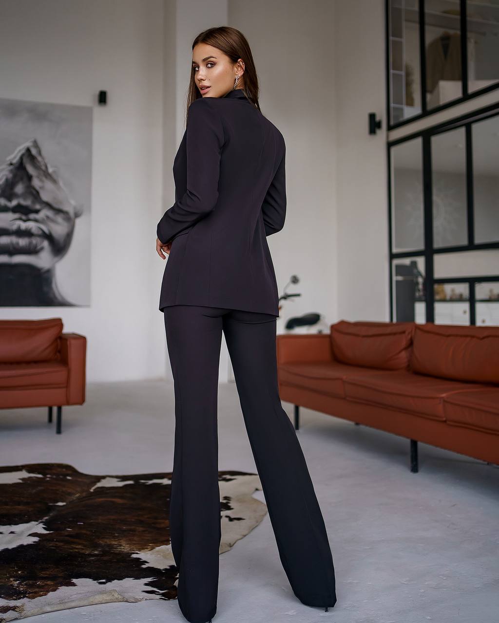 Womens Three-Piece Suit with Vest Diagonal Crepe Fabric