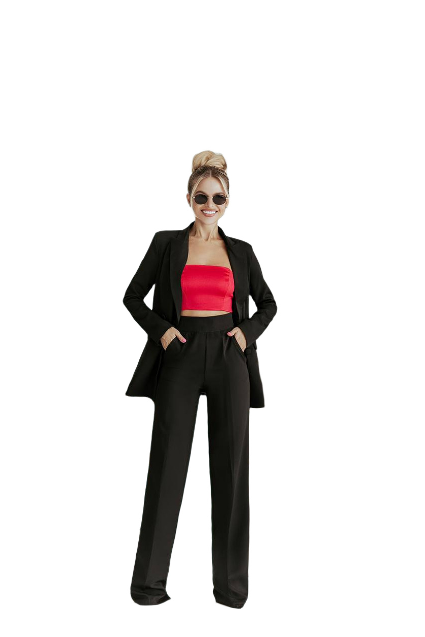 Oversized Black Diagonal Crepe Suit for Women