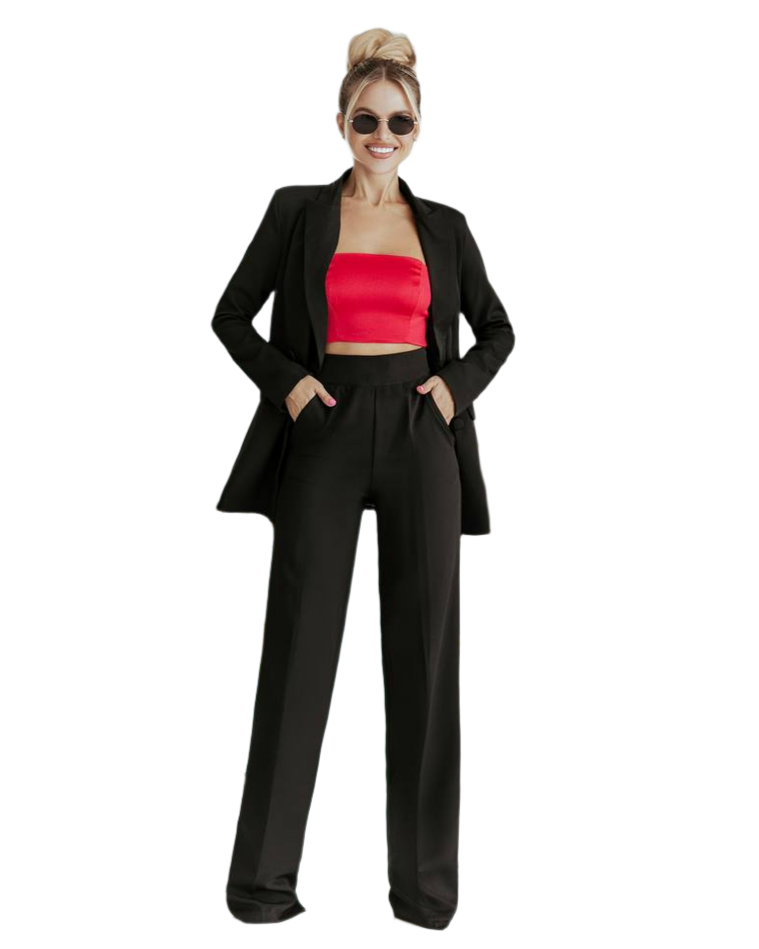 Oversized Black Diagonal Crepe Suit for Women