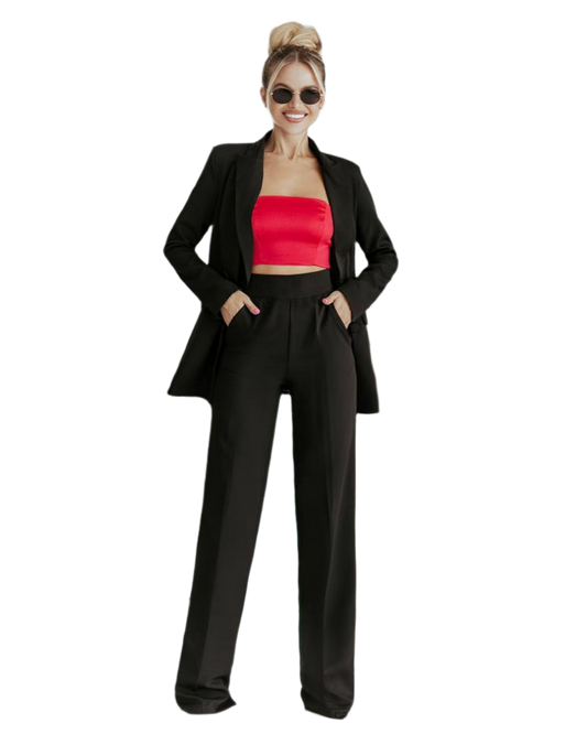 Oversized Black Diagonal Crepe Suit for Women