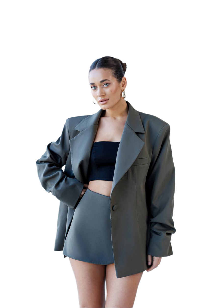 Luxury Women Two-Piece Suit in Tiar Fabric - Khaki Olive Color