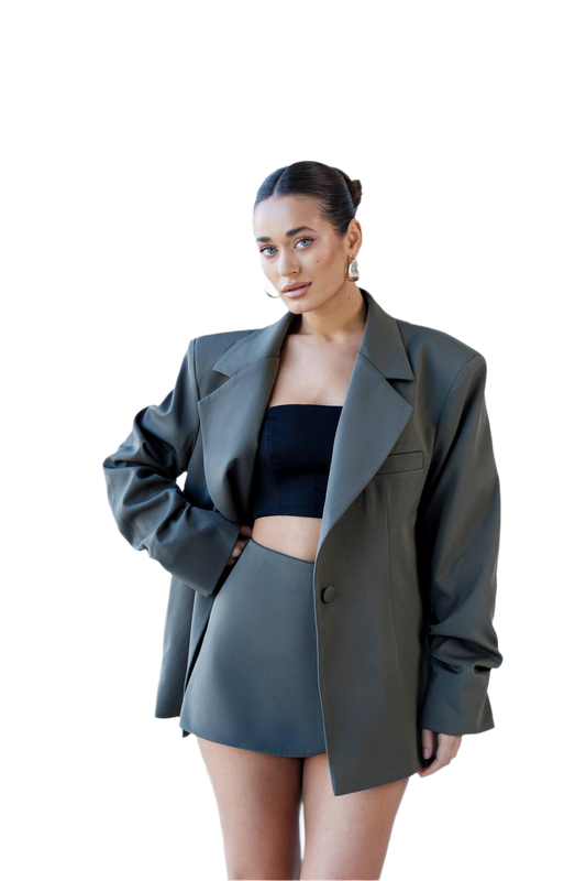 Luxury Women Two-Piece Suit in Tiar Fabric - Khaki Olive Color