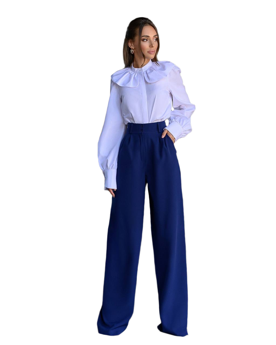 Wide Leg Trousers for Women in Suiting Crepe Diagonal Fabric