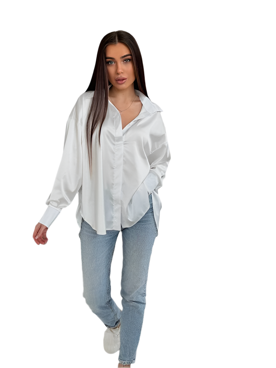 Elegant White Silk Shirt for Women with Hidden Buttons