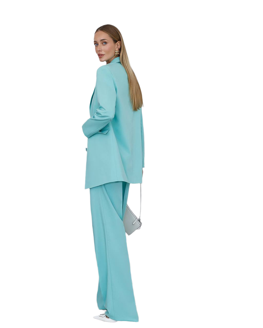 Elegant Polished Tiar and Lux Fabric Women's Suit in Tiffany Blue