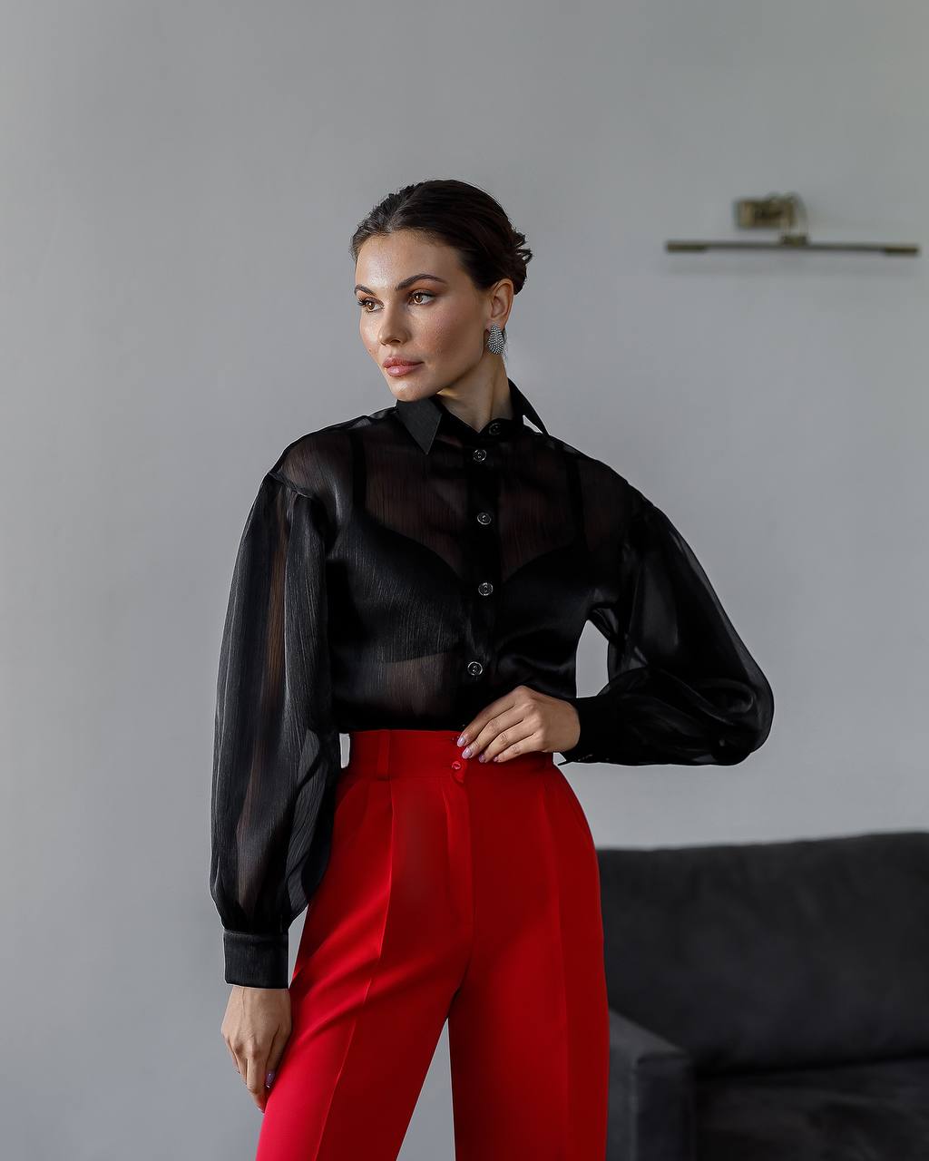 Women's High Waist Wide Leg Trousers in Suiting Crepe Diagonal Fabric