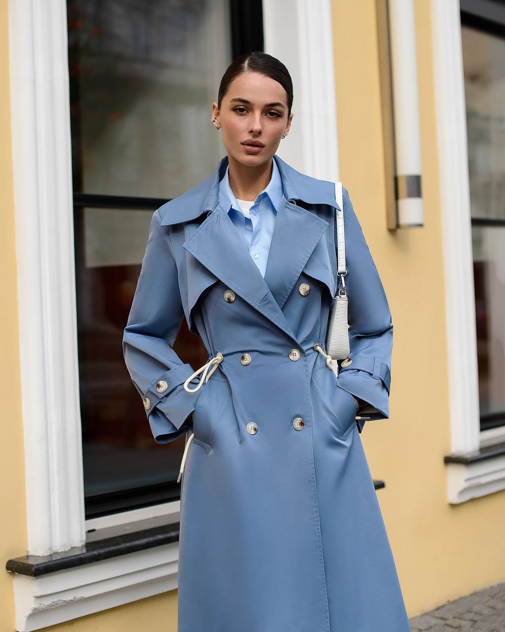 Womens Memory Cotton Trench Coat Double Breasted Long Sleeve